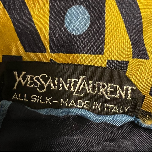 Yves Saint Laurent Vintage Geometric Blue and Yellow Patterned Scarf All Silk - Picture 6 of 7